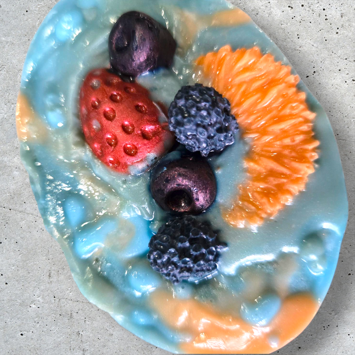 Berry Sorbet Soap Bar with colorful fruit accents, made with Shea, Mango, and Cocoa Butter.