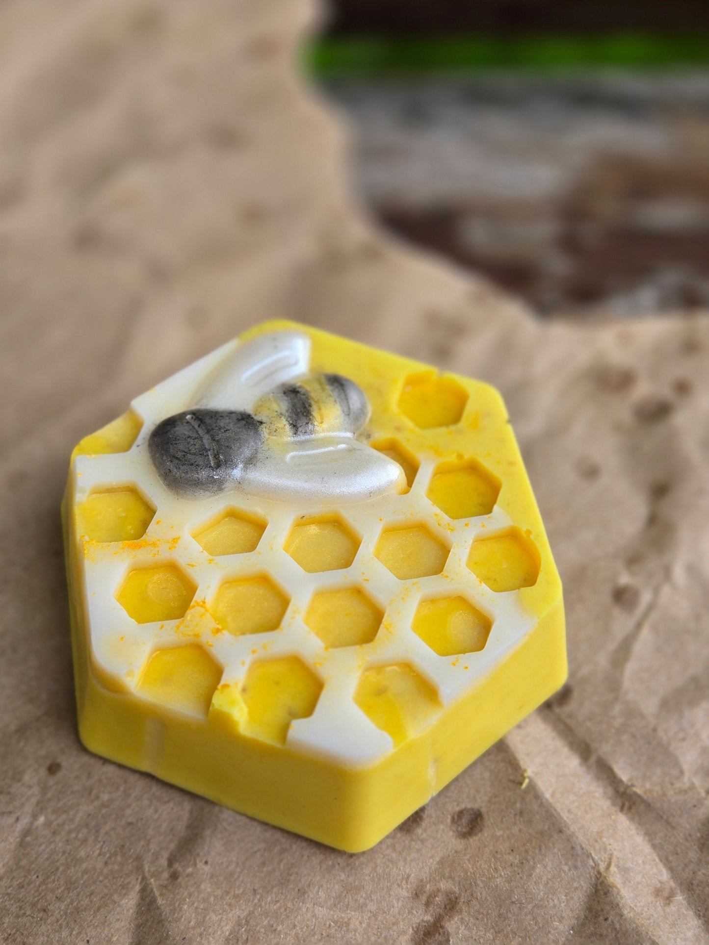 Honey Bar soap with turmeric, honey, and Koji acid for skin cleansing and exfoliation.