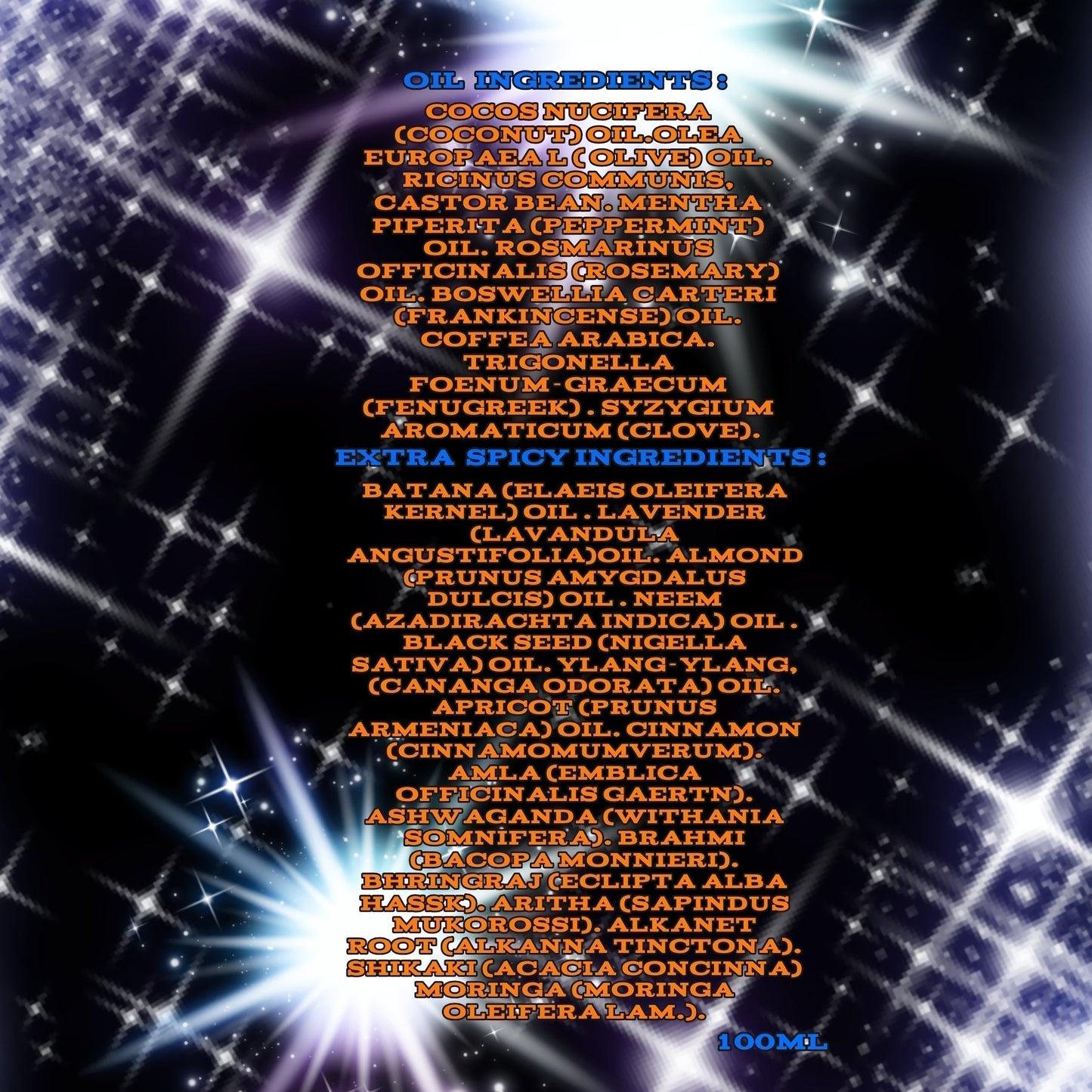 Starriel Oil Organic Ingredients- Ayruvedic and Chebe herbs in the Starriel Hair Growth Motivation Kit