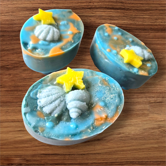 Star Shells Bar Soap with cocoa, shea, and mango butter, seashell design.