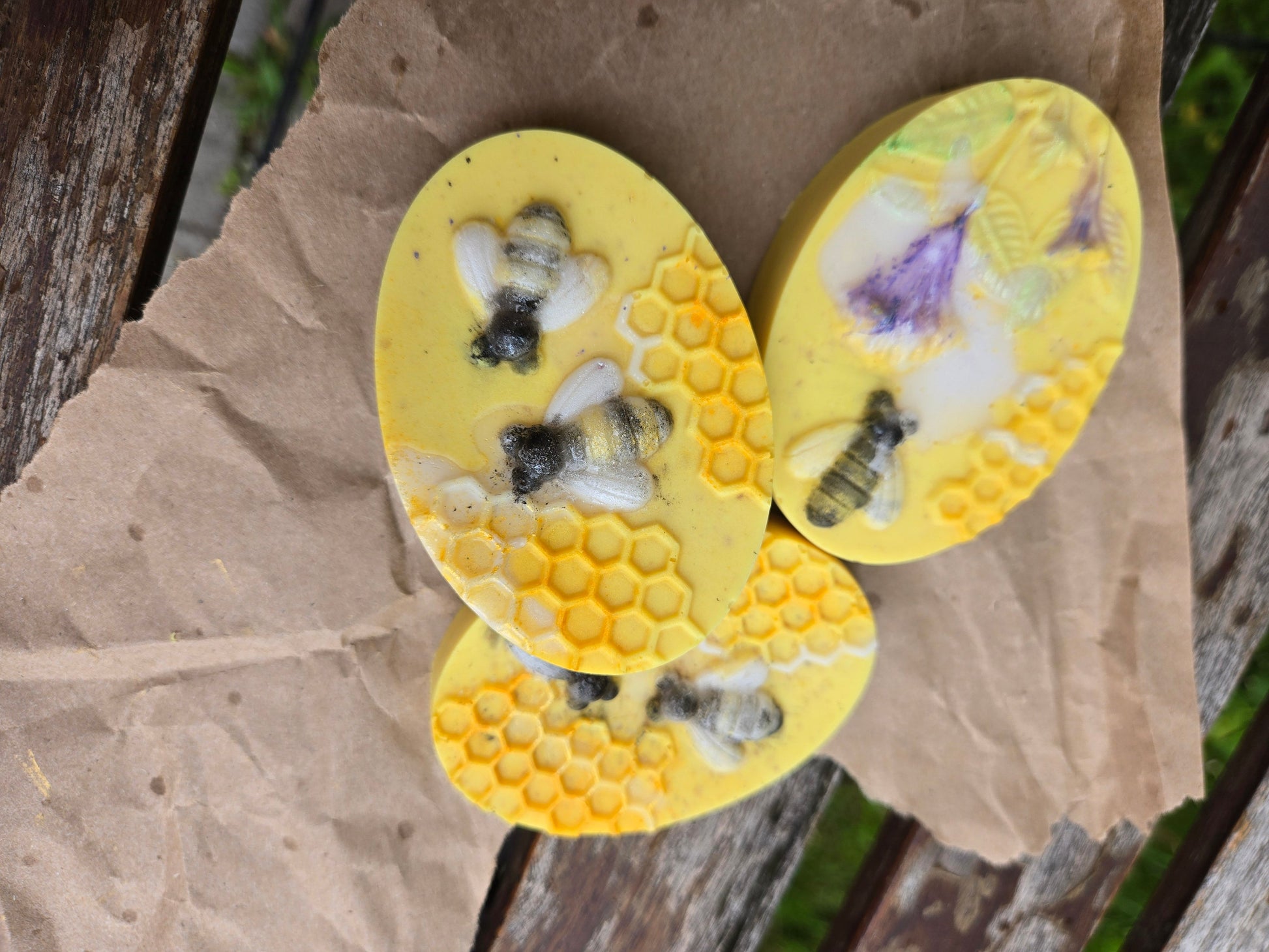 Honey Bar with bee and honeycomb design, enriched with turmeric and nourishing butters.