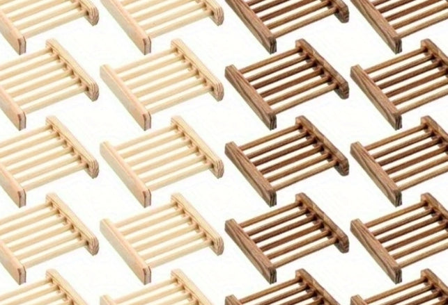 Wooden soap racks with elevated design for proper drainage.