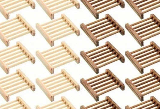 Wooden soap racks with elevated design for proper drainage.